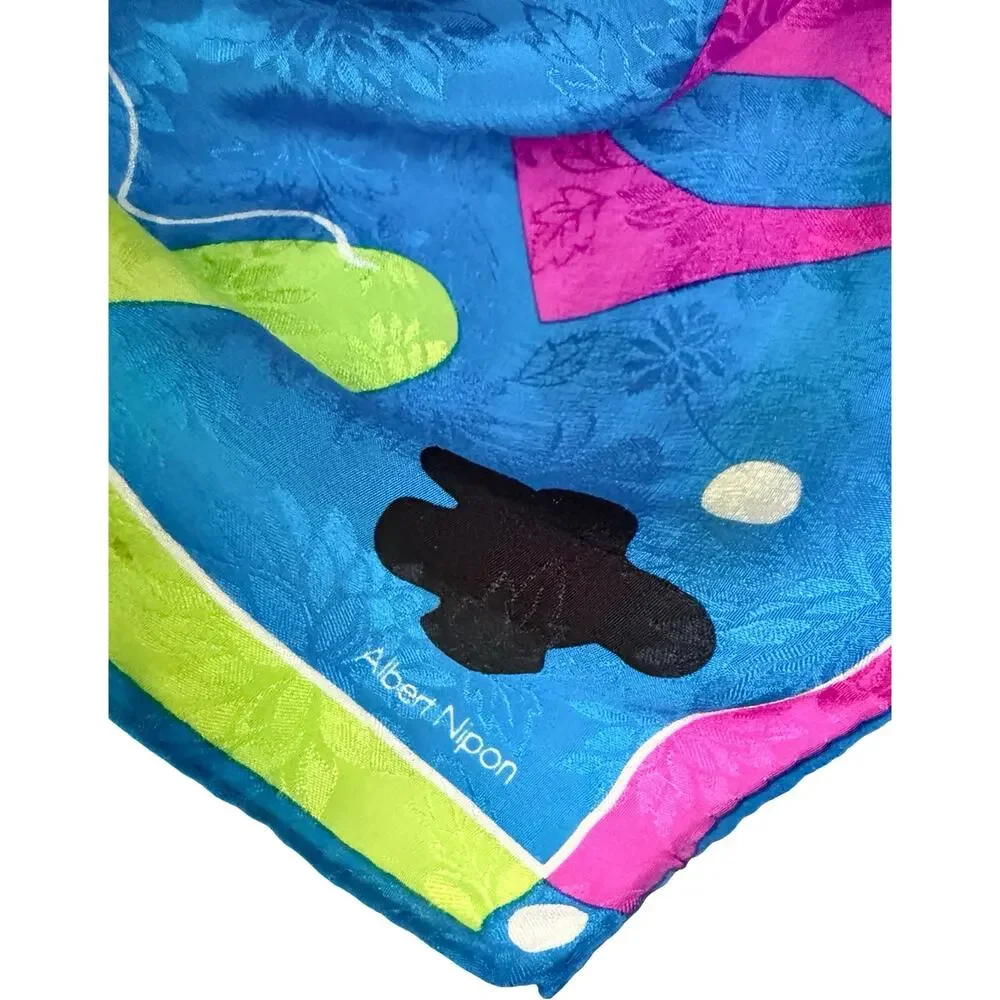 Vintage Albert Nipon Silk Jacquard Scarf 1990s Matisse Cutout Abstract 31x31